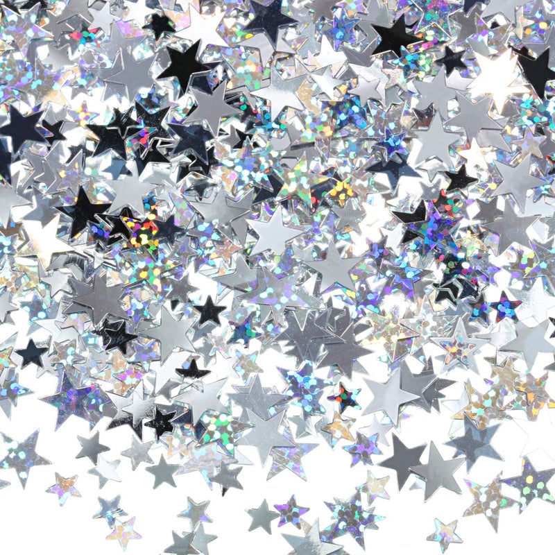 Hestya 60g Star Confetti Glitter Table Confetti Metallic Foil Stars for Christmas Party Wedding Festival Decorations(Silver Set,10mm and 6mm) - Image 1